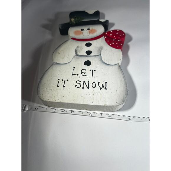 Vintage Christmas Handpainted Folk Snowman Let It Snow Wooden Decor - Picture 9 of 9